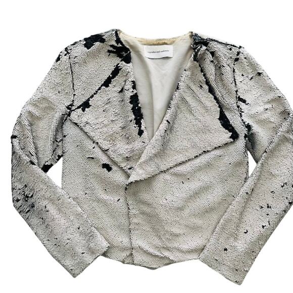Cupcakes & Cashmere Moto Sequin Jacket Size M Cream Black Reversible Detail - Picture 3 of 8